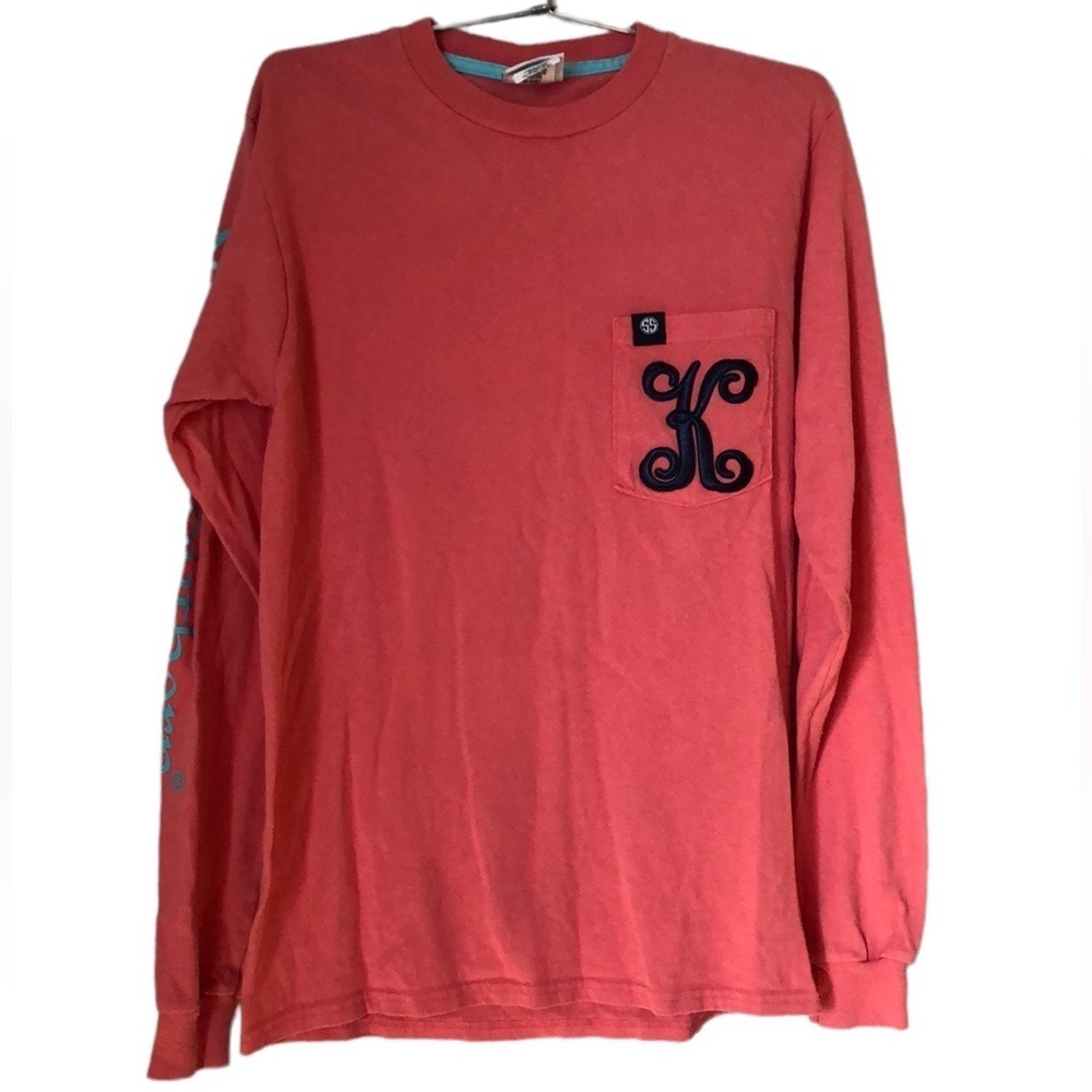 Simply Southern Shirt SZ Small Long Sleeve “K” Embroidery Peach Color